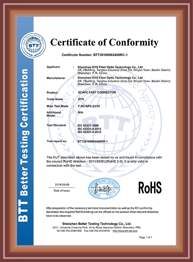 SC APC Fast connector RoHS